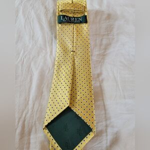 Polo Ralph Lauren Yellow Silk Tie Blue Dot Pattern Classic Luxury